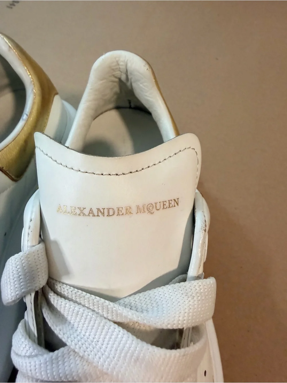 Alexander McQueen Oversized Sneakers White/Gold Leather